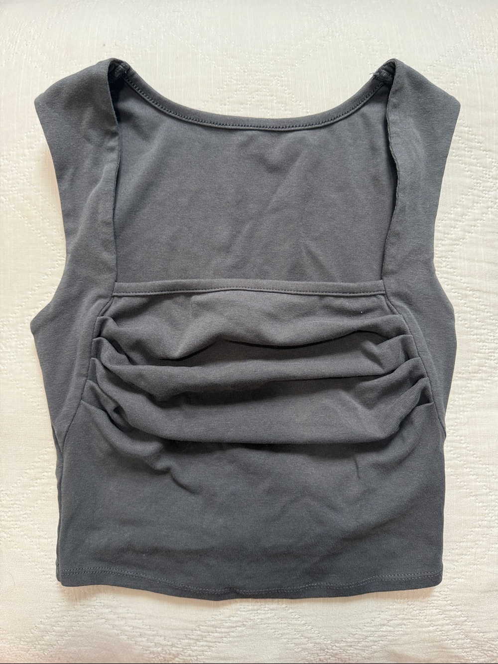 Women’s dark grey Square-Neck Crop Tank with Front Draping